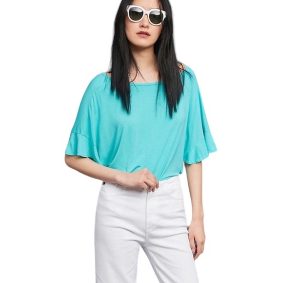 ❤️ Michael Stars Anthropologie Ruffle Sleeve Blouse Grey Top NWOT - Picture 3 of 3